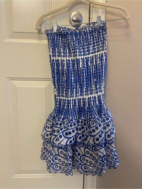 Jessica Blue and White Smocked Tiered Mini Skirt- Jessica Bara